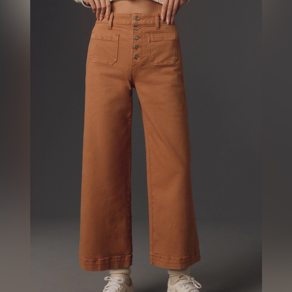 PAIGE Anessa Wide Leg Cropped Jeans Size 28 Tan - Picture 16 of 16